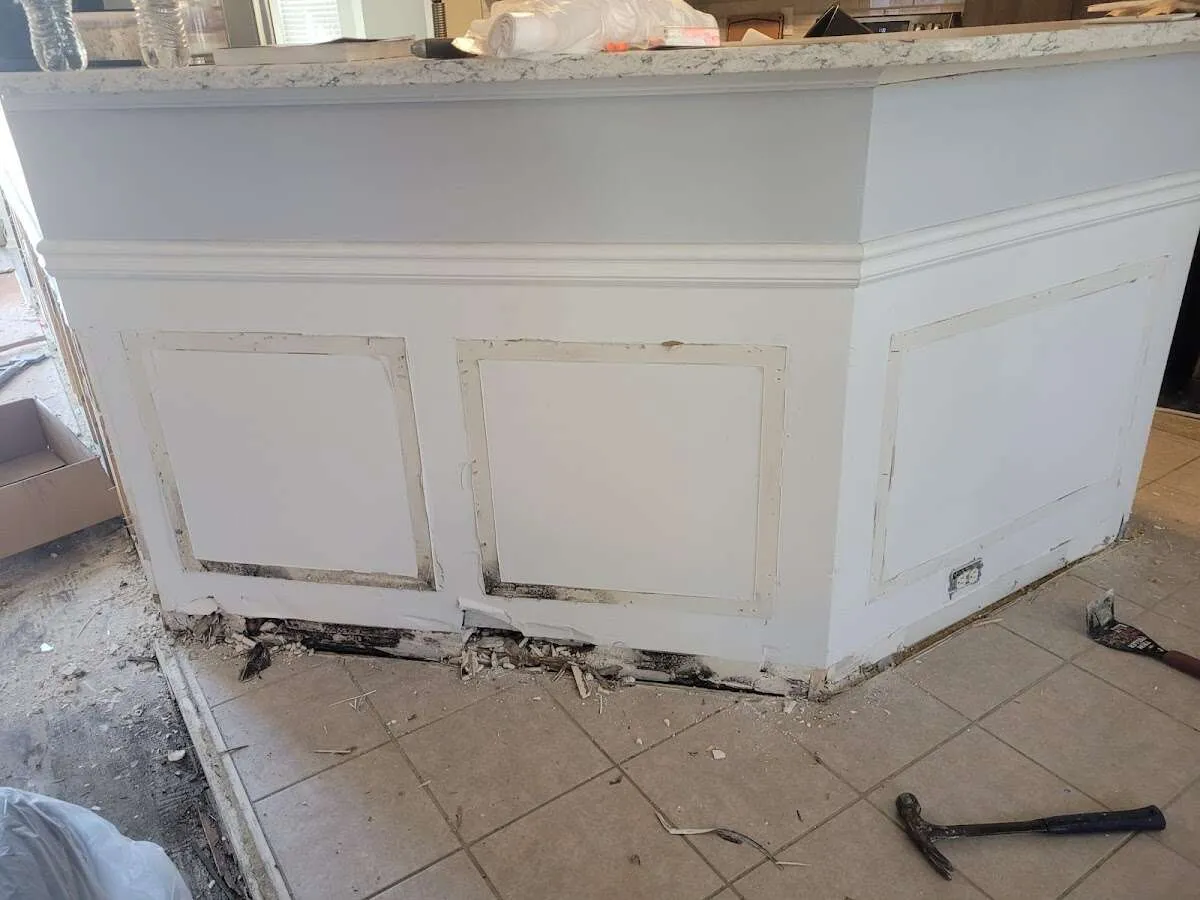 Water damage and mold on kitchen during Storm Damage Restoration in Norwood